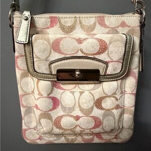 Coach Cream and Pink Patterned with Sequins Crossbody Bag